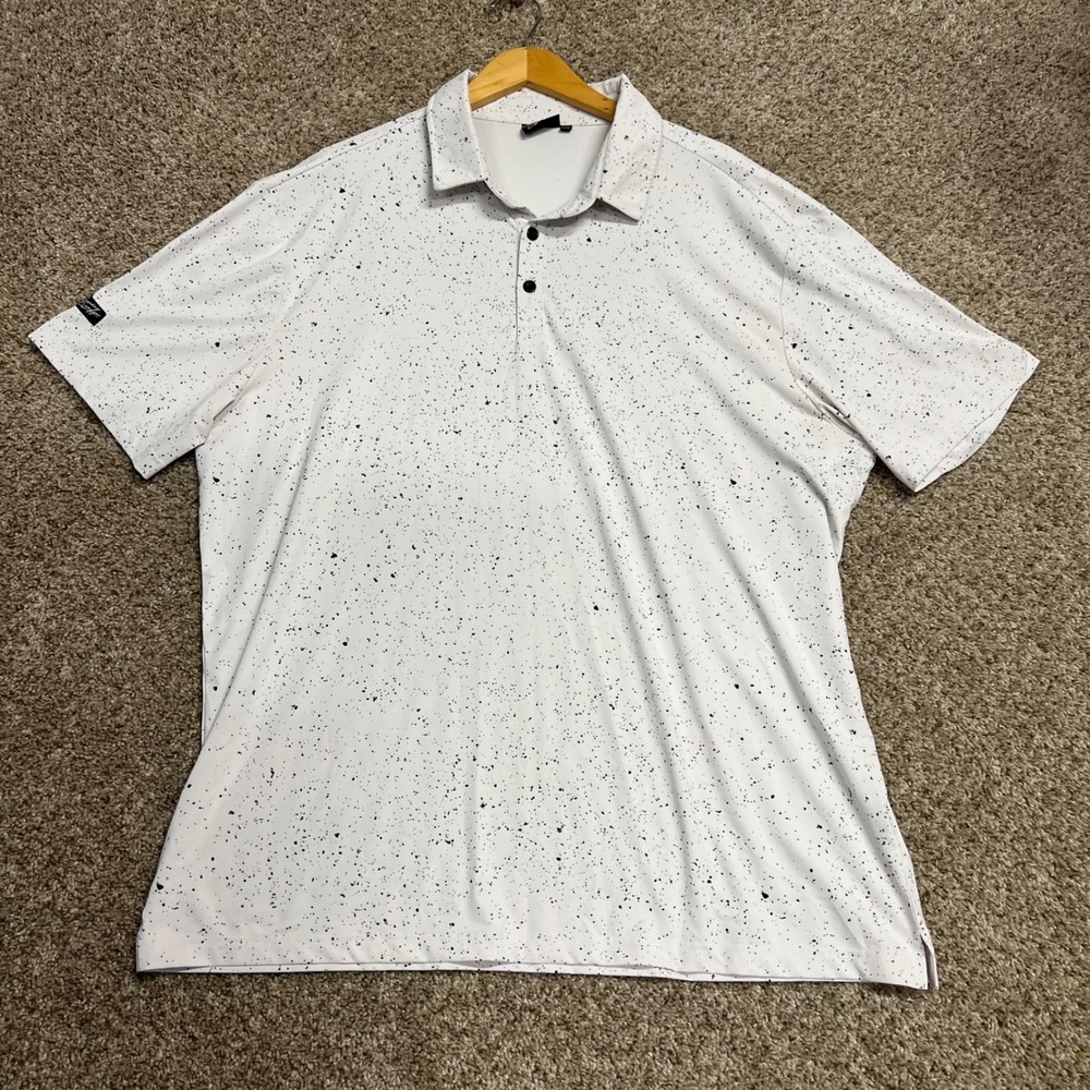 Sunday Swagger Mens 2XL Golf Polo White Black Paint Splatter Performance Shirt